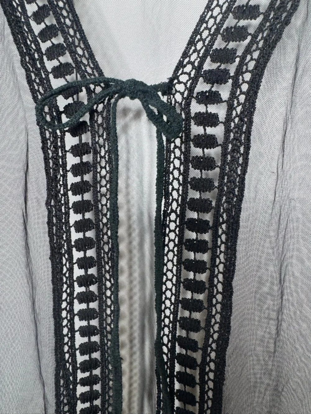 Asha Sheer floral Embroidered Kimono swim western fringe cover with tie accent - Picture 5 of 7